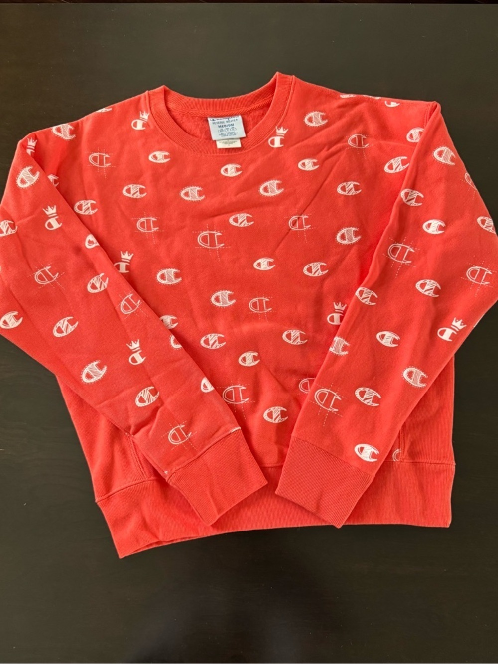 Champion Vintage Reverse Weave Printed Sweatshirt White Logo Print womens Medium